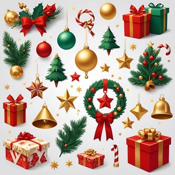 Christmas background. Set of icons on the theme of Christmas and New Year. Snowflakes, gifts, Christmas trees Santa Claus