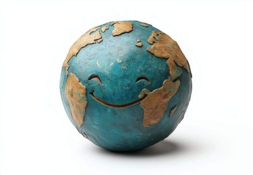 Cartoon smiling globe on white background. Selective focus.
