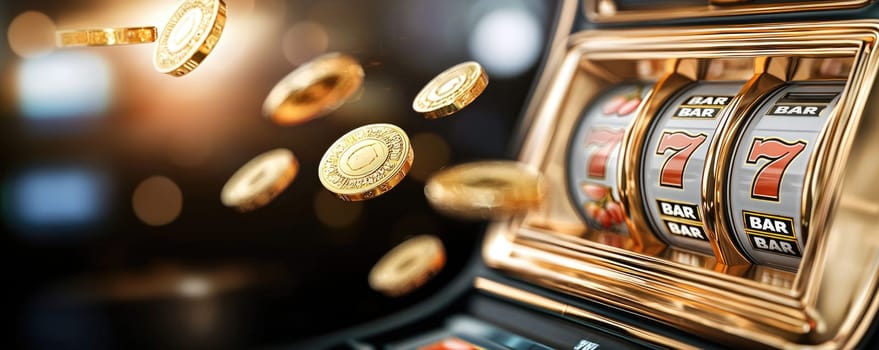 Gambling allure: a dynamic blend of casino elements featuring poker, roulette wheels, chips, and 777, capturing the essence of high-stakes gaming, strategic play, and the pursuit of fortune.