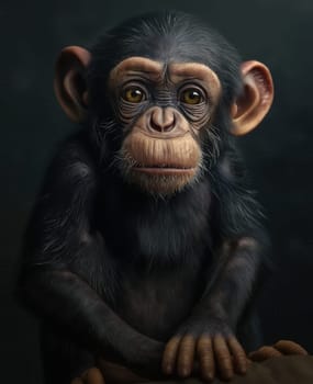 Monkey looking forward on dark background. Selective focus.