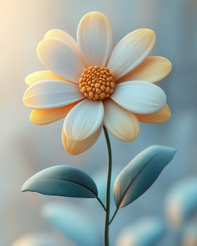 3d cartoon flower on a colored background. Selective focus.
