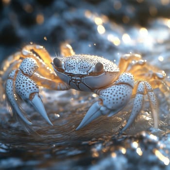 A funny silver crab on an abstract background. Selective focus.