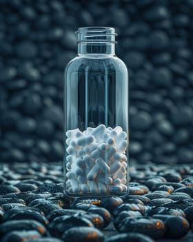 A bottle of pills on an abstract background. Selective focus.