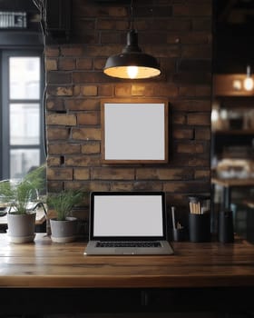 A work monitor is on a table near a window. Selective focus.