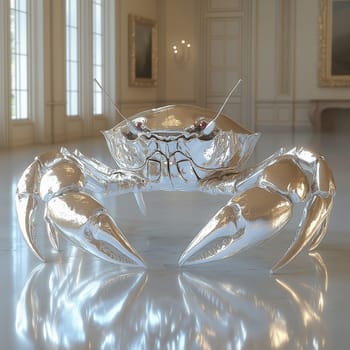 A funny silver crab on an abstract background. Selective focus.