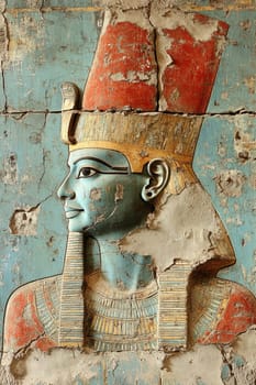 Egyptian wall painting: deity portrayal, sovereign likeness, royal symbolism, sacred fresco, ancient art, cultural depiction, divine representation, pharaoh illustration, historical mural
