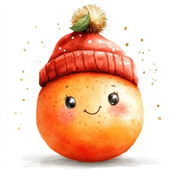 cheerful orange fruit wearing cozy red hat, radiating joy and warmth. This delightful character is perfect for adding touch of happiness to any design.