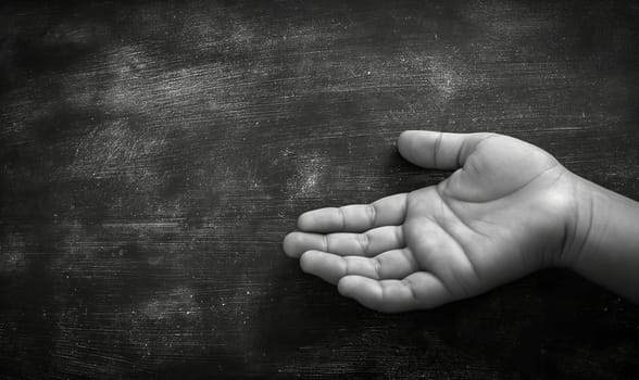 A hand touching a textured dark surface. Selective focus.