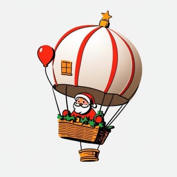 Santa Claus flying on a hot air balloon Merry Christmas, Happy New Year white background, Christmas tree toy isolated illustration. High quality illustration