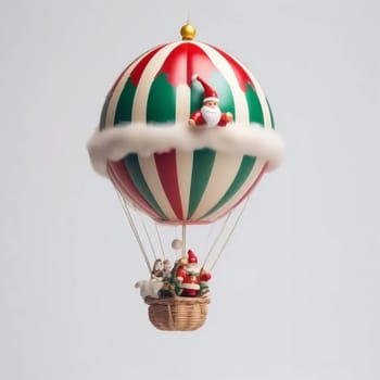 Santa Claus flying on a hot air balloon Merry Christmas, Happy New Year white background, Christmas tree toy isolated illustration. High quality illustration
