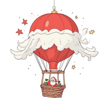 Santa Claus flying on a hot air balloon Merry Christmas, Happy New Year white background, Christmas tree toy isolated illustration. High quality illustration