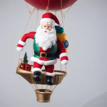 Santa Claus flying on a hot air balloon Merry Christmas, Happy New Year white background, Christmas tree toy isolated illustration. High quality illustration