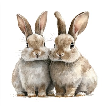 Playful watercolor rabbits with soft fur and expressive eyes, perfect for adding charm to any design. Their adorable features evoke joy and warmth.