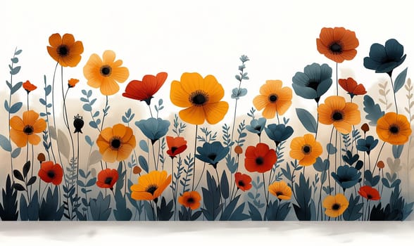 Illustration of flowers on a white background. Selective focus.