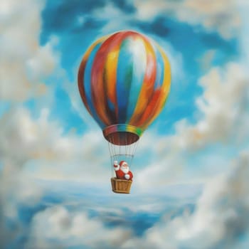 Santa Claus flying on a hot air balloon Merry Christmas, Happy New Year white background, Christmas tree toy blue sky isolated illustration. High quality illustration