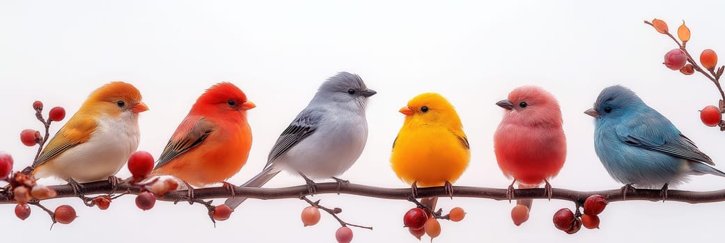 Little birds sit together on a branch. Selective focus.