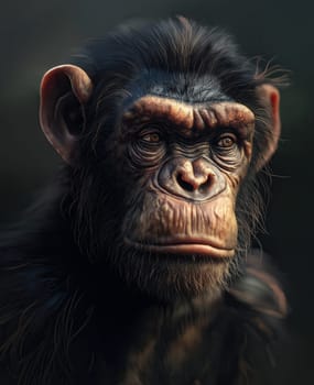 Monkey looking forward on dark background. Selective focus.