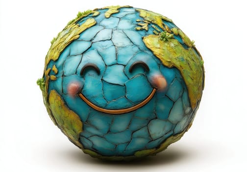Cartoon smiling globe on white background. Selective focus.