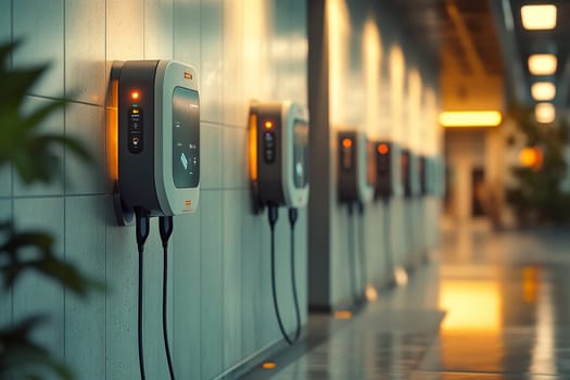 Charging stations for electric vehicles in the underground parking lot.