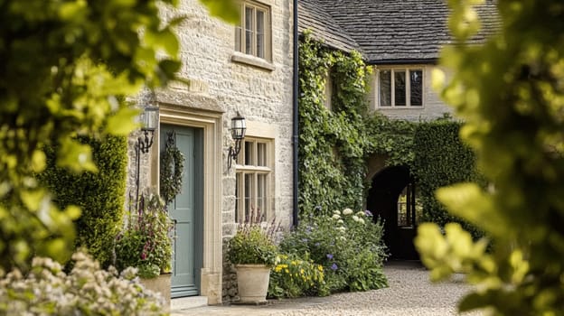 Cotswolds cottage and garden in the English countryside style, modern architecture and design idea