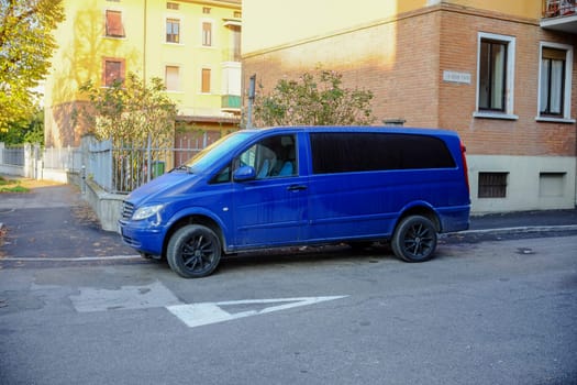 Cremona, Itally - October 6th 2024 Blue mercedes-benz vito 115 cdi van providing convenient transportation, parked in a residential neighborhood