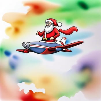 Santa Claus flying on airplane, Happy New Year holiday Merry Christmas, white background, toy illustration. High quality illustration