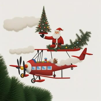 Santa Claus flying on airplane, Happy New Year holiday Merry Christmas, white background, toy illustration. High quality illustration