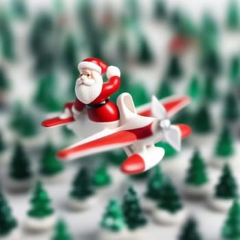 Santa Claus flying on airplane, Happy New Year holiday Merry Christmas, white background, toy illustration. High quality illustration