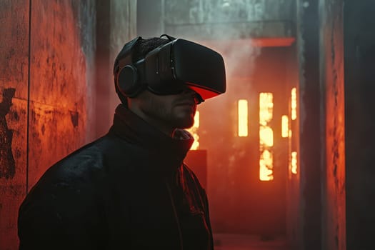Immerse yourself in a surreal photorealistic experience of virtual reality in an abstract urban setting, showcasing innovation and creativity.