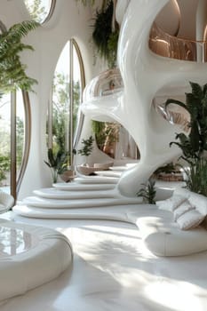 Biophilic interior: harmony of natural forms, cozy textures and innovative design in living space.