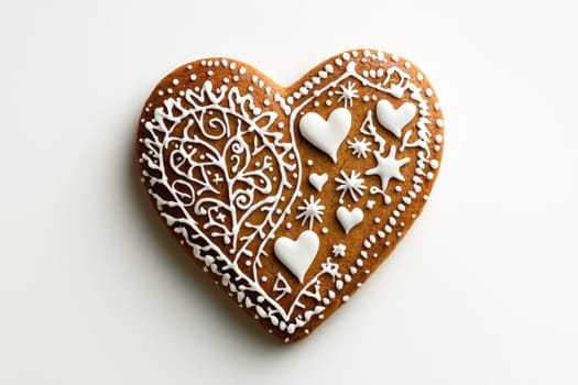 A beautifully decorative heartshaped gingerbread cookie adorned with intricate and colorful icing designs