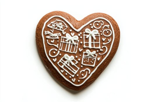 A beautifully decorated heartshaped gingerbread cookie that features colorful festive gift motifs for everyone