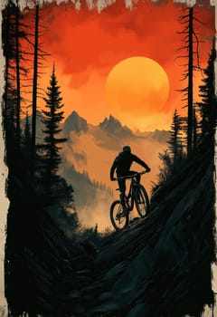 Illustration of rider on mountain bike. Selective focus.