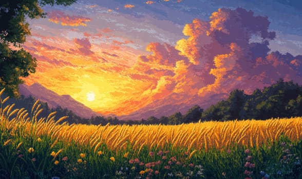 Illustration of a ripe wheat harvest in summer. Selective focus.