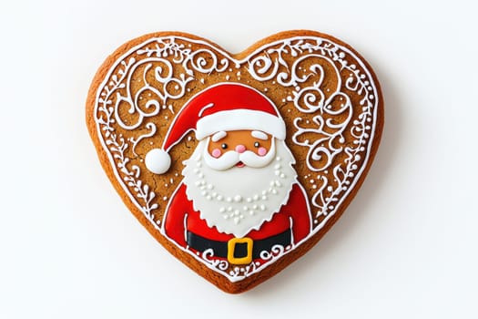 This heartshaped gingerbread cookie with a charming Santa design is perfect for celebrating the holidays