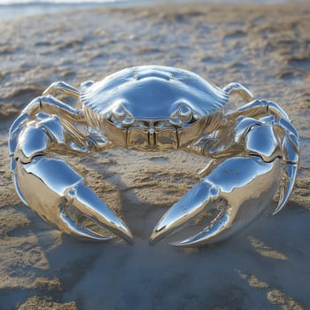 A funny silver crab on an abstract background. Selective focus.