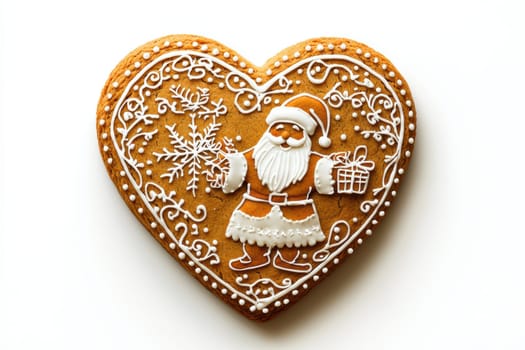 This delightful gingerbread heart, beautifully decorated with Santa Claus, is perfect for holiday celebrations and joy