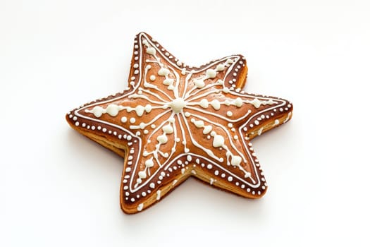 A beautifully decorated gingerbread star cookie that is absolutely perfect for holiday baking or festive occasions