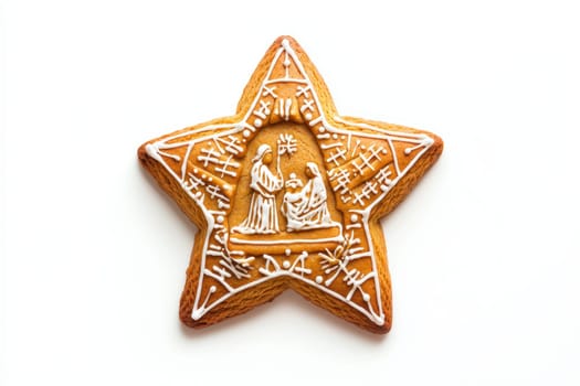 A delightful, starshaped gingerbread cookie decorated with intricate icing, perfect for any occasion