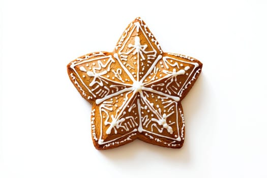 Delicious gingerbread star cookie, beautifully decorated with icing, perfect for festive celebrations.