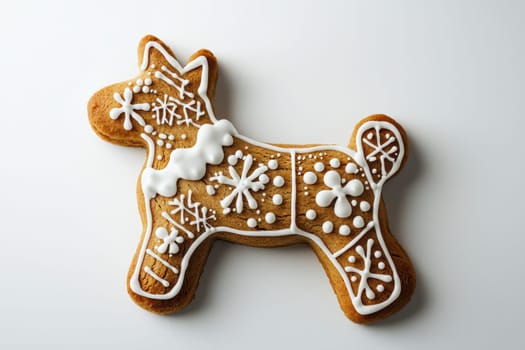 A beautifully and artistically decorated gingerbread dog cookie that is perfect for the joyous holiday season