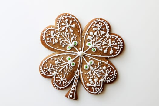This beautifully crafted gingerbread shamrock shaped cookie is perfect for celebrating St. Patricks Day festivities