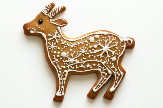 A beautifully festively decorated gingerbread reindeer cookie made for joyous holiday celebrations and gatherings