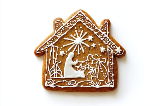 This gingerbread house, decorated with icing and a nativity scene, is perfect for holiday celebrations