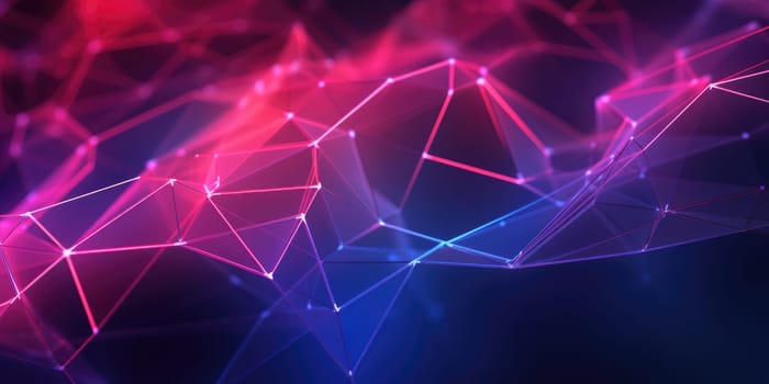 3D network connections with plexus design pink and blue neon color background wallpaper. Generative AI image weber.