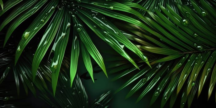 Dark green palm leaves dramatic photo effect background, realism, realistic, hyper realistic. Generative AI image weber.