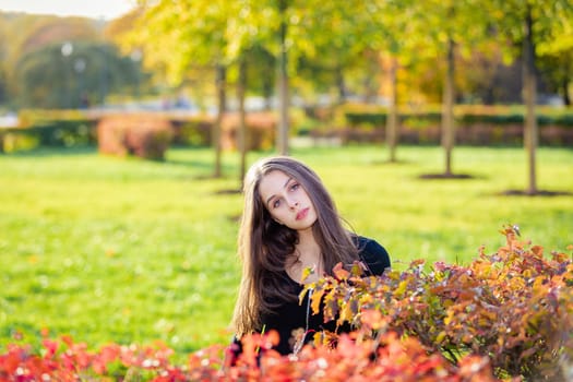 Portrait of a beautiful girl in an autumn park