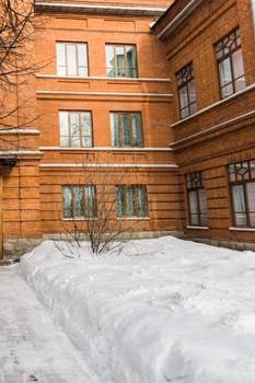 Building and houses in winter season. Snow in city and town architecture concept