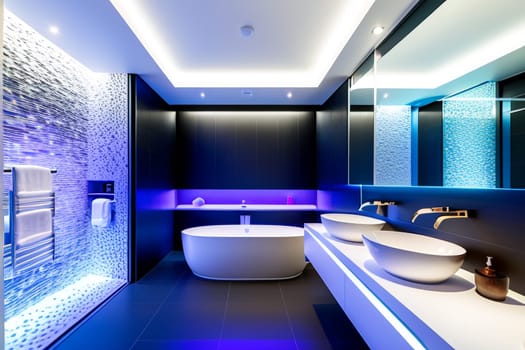 The interior of a modern futuristic bathroom in bright colors