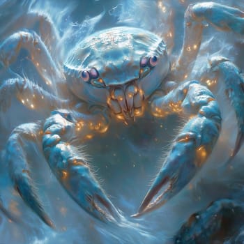 A funny silver crab on an abstract background. Selective focus.
